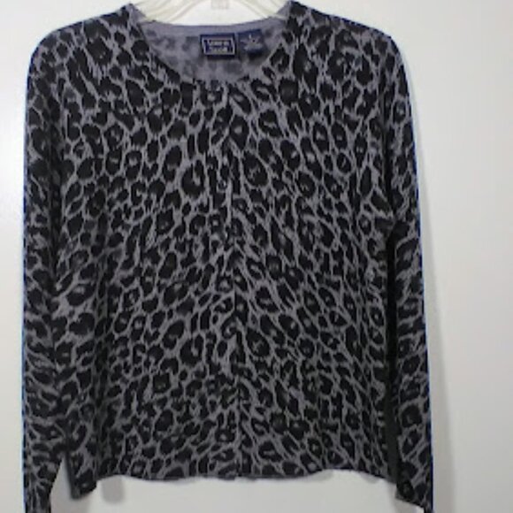 Laura Scott Grey & Black Animal Print Women’s Cardigan Sweater Size Small - Picture 5 of 16